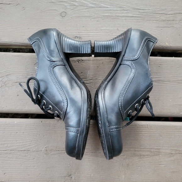 Vintage 90s y2k Mudd Floppy Black Vegan Faux Leather Heeled Cap Toe Oxfords 9.5 - Picture 3 of 8